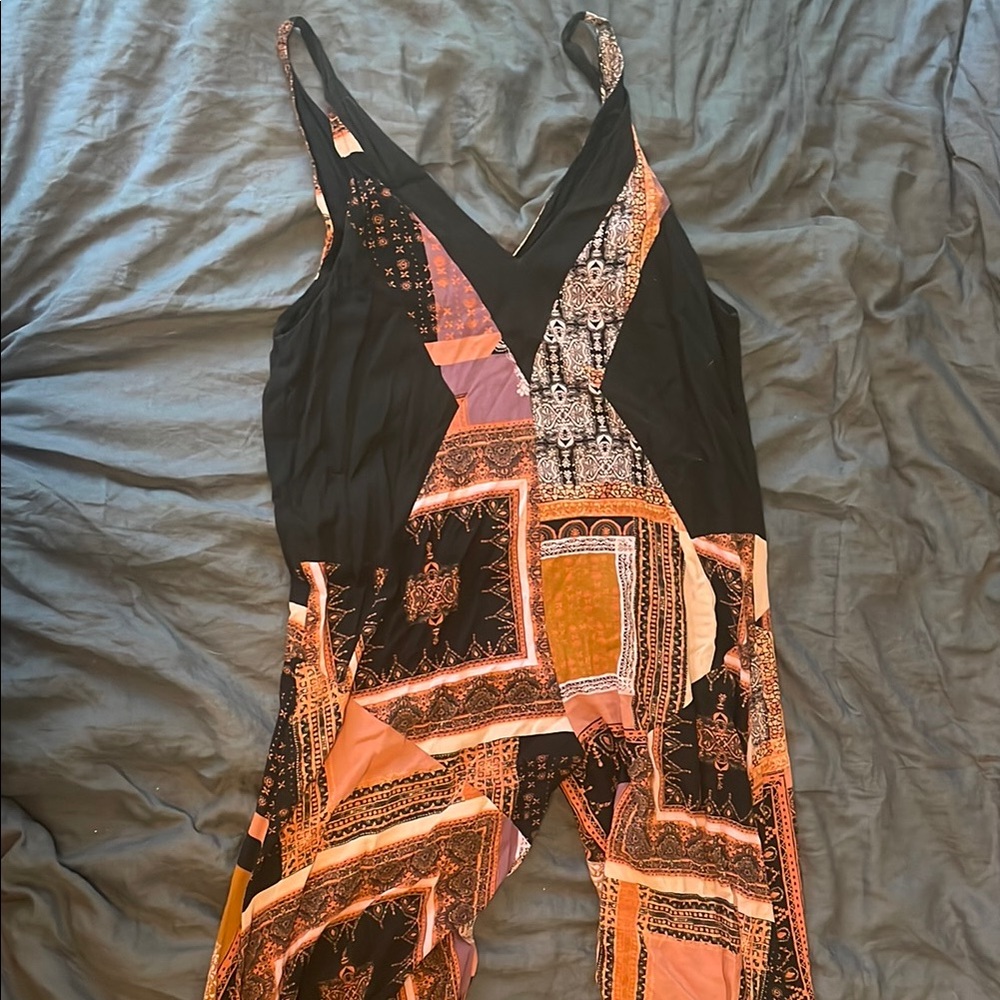 Patchwork Jumpsuit in Black and Orange